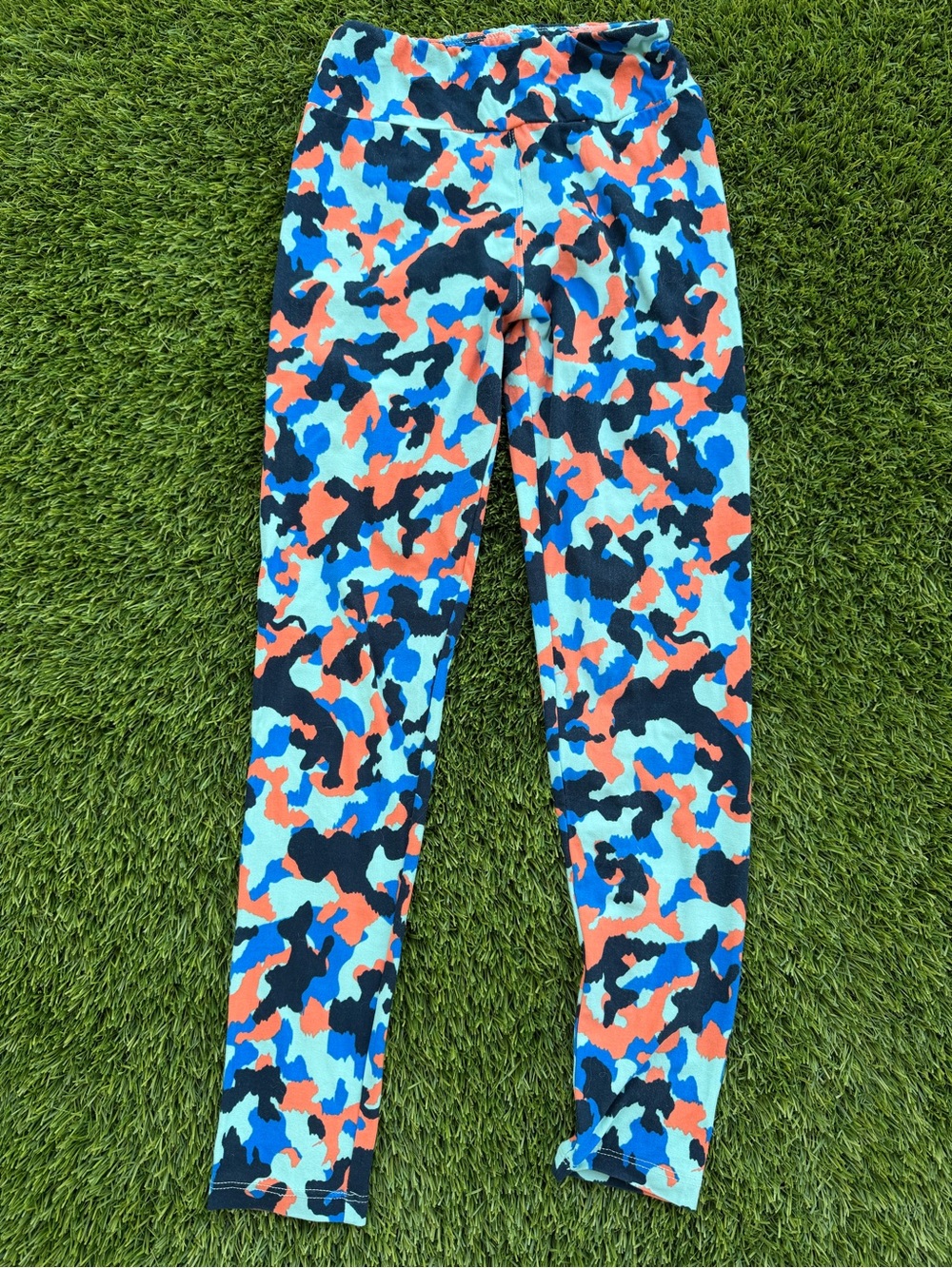 LuLaRoe Camo Leggings - Blue, Orange & Black